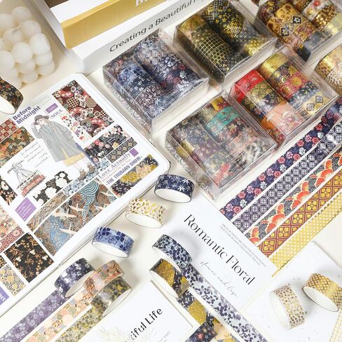 10 Rolls Sakura Washi Tape Set Japanese Arts Adhesive Tapes Gold Silver Foil Decorative Masking Tape Sets for Craft, Kids, Scrapbook, DIY, Gift Wrapping (Sakura Nightfall) in Saudi Arabia