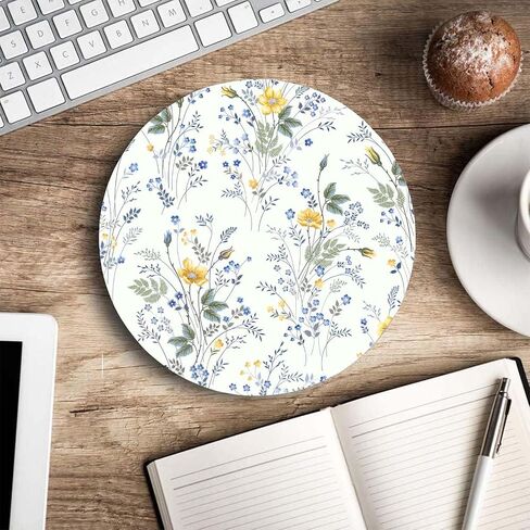 Round Mouse Pad Wildflowers, Personalized Premium-Textured Custom Mouse Mat Design, Washable Mousepad Non-Slip Rubber Base Computer Mouse Pads for Wireless Mouse 7.9×7.9×0.12 inches in Saudi Arabia