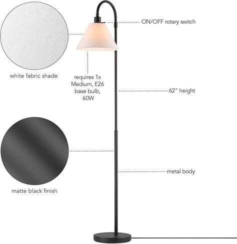 Globe Electric 67065 58" Floor Lamp, Black, Dark Gray Velvet Shade, On/Off Socket Rotary Switch, Living Room Décor, Reading Light, Home Essentials, Bedroom, Office Accessories in Saudi Arabia