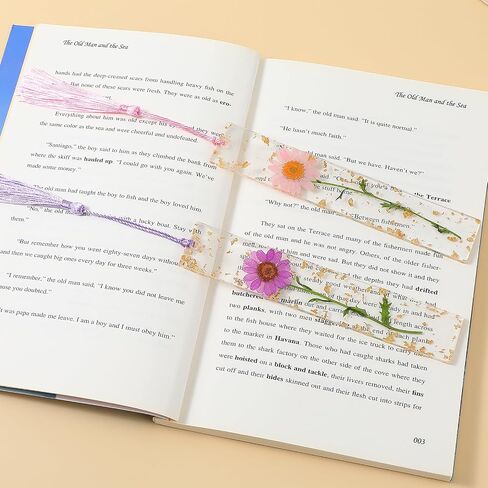 2 Pcs Daisy Bookmarks Resin Dried Flower Book Marks Clear Pressed Floral Book Marker with Tassels Cute Handmade Reading Marking Accessories Gift for Women Bookworms Book Lovers in Saudi Arabia
