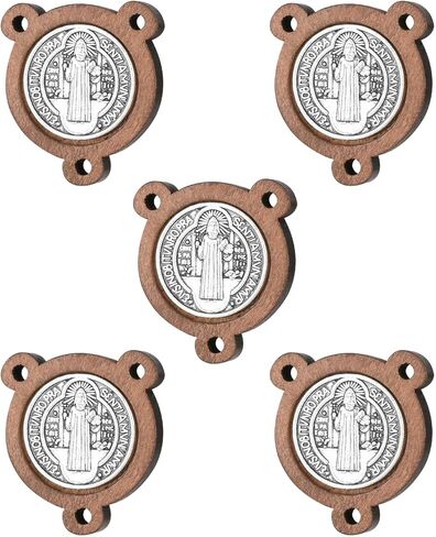 diyalo 3-Hole IHS Holy Chalice/Holy Family/Jerusalem/Sacred Heart/Pope Francis/St.Benedict Medal Rosary Chaplet Connector Centerpieces Jewelry Making Parts (Wooden St.Benedict Medal-5pcs) in Saudi Arabia