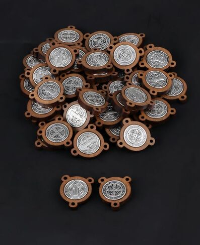 diyalo 3-Hole IHS Holy Chalice/Holy Family/Jerusalem/Sacred Heart/Pope Francis/St.Benedict Medal Rosary Chaplet Connector Centerpieces Jewelry Making Parts (Wooden St.Benedict Medal-5pcs) in Saudi Arabia