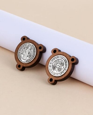 diyalo 3-Hole IHS Holy Chalice/Holy Family/Jerusalem/Sacred Heart/Pope Francis/St.Benedict Medal Rosary Chaplet Connector Centerpieces Jewelry Making Parts (Wooden St.Benedict Medal-5pcs) in Saudi Arabia
