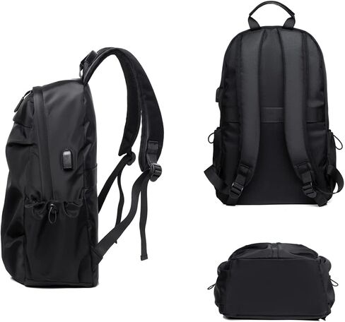 Water Resistant Lightweight Travel Hiking Nylon BackPack Daypack Durable with USB Charging Port (Black) in Kuwait