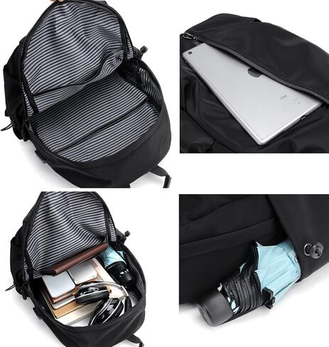 Water Resistant Lightweight Travel Hiking Nylon BackPack Daypack Durable with USB Charging Port (Black) in Kuwait