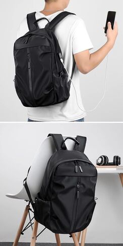 Water Resistant Lightweight Travel Hiking Nylon BackPack Daypack Durable with USB Charging Port (Black) in Kuwait