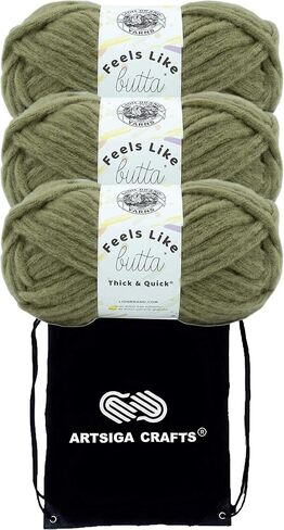 Lion Brand Feels Like Butta Thick & Quick Olive 155-172 (3-Skeins - Same Dye Lot) Weight S Bulky #6 Polyester Yarn for Crocheting and Knitting with Project Bag in Saudi Arabia