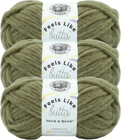 Lion Brand Feels Like Butta Thick & Quick Olive 155-172 (3-Skeins - Same Dye Lot) Weight S Bulky #6 Polyester Yarn for Crocheting and Knitting with Project Bag in Saudi Arabia