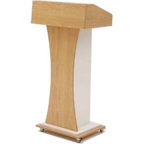 Wooden Podium Stand Wheeled Lectern Oak Color 16MM Wood Board Elegant Design with Storage Wooden Pulpit for Restaurants Churches Seminars and Schools