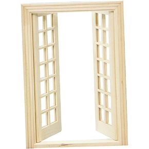 1/12 Dollhouse Miniature Glazed Double Doors DIY - Wood 01
