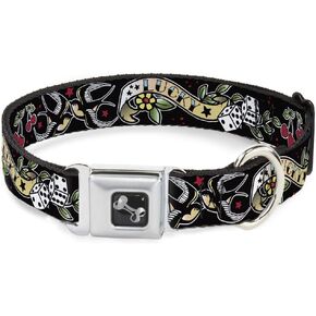 Buckle-Down Dog Collar Seatbelt Buckle Lucky Black, Multicolor, 1" Wide - Fits 15-26" Neck - Large (DC-W31238-L)