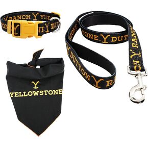 Yellowstone Official Merchandise by design LAB, Inc. | Dutton Ranch Dog Collar, Leash, and Bandana | Country Western Accessory Set for Small Dogs