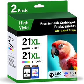 Printer Ink 21XL 22 XL High Yield Replacements for HP 21 22 Ink Cartridges | 2-Pack 21 22 XL Ink Black Color Compatible with F2210 F4180 D1560; OfficeJet J3600, 4315, 5600; PSC 1410; Fax 3180 Printer
