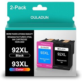 92XL 93XL Ink Cartridges Replacement for HP 92 93 92xl 93xl Combo Pack High Yield for Photosmart C3150 C3180 7850 Deskjet 5440 5420 PSC 2525 1510 Printer (1 Black, 1 Tri-Color)