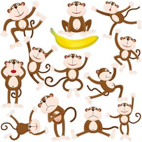 48 Pieces Monkey Cutouts Jungle Party Decorations Monkeys Birthday Party Supplies Paper Safari Hanging Print Wall Decor for Party Supplies with 5 Sheet Glue Point Dot
