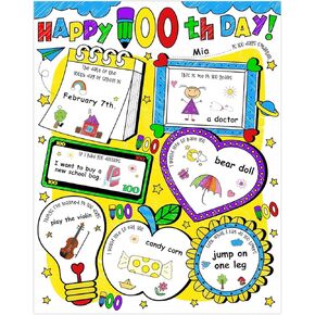 D4DREAM 24pcs Happy 100th Day Poster, 12''x15'', All About Me, DIY Color, School Decorations, Classroom Kids Teacher