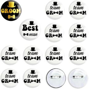 12 Pcs Bachelor Party Buttons Pins Set - Black Gold Groom Button, White Black Best Man Button and Team Groom Button Pins for Bachelor Party Supplies, Decorations, Ideas, Gifts, Jokes and Favors