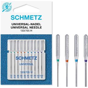 Schmetz الإبر آلة الخياطة | 10 إبر عالمية | 130/705 H | حجم الإبرة: 2x 70/10 ، 3x 80/12 ، 3x 90/14 و 2x 100/16 | يمكن استخدامها على جميع آلات الخياطة المحلية