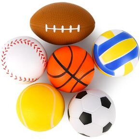 MCPINKY 6PCS Foam Stress Balls Bulk, 2.5inch Mini Sports Squeeze Balls Basketball Football Baseball Soccer Tennis Volleyball Toys for Kids Adults Party Favors