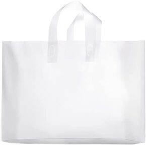 Frosted Plastic Gift Bags 50 PACK 16"x12"x5" Clear Frosted Plastic Bags For Small Business With Soft Loop Handles For Gifts Retail Bags And More