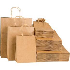 100pcs Brown Kraft Paper Bags with Handles Mixed Size Gift Bags Bulk,Craft Grocery Shopping Retail Birthday Party Favors Wedding Sacks Restaurant Takeout, Business