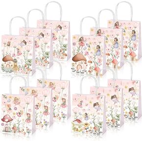 Dinifee 12 PCS Floral Fairy Gift Facs with Handles Floral Fairy Party Favor Paper Goodie Bags for Birthday Baby Shower Party Supplies