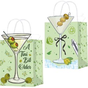 12pcs A Tini Bit Older Party Gift Treat Bags Martini Themed Party Goodie Bags with Handles Martini Birthday Party Paper Gift Bags Tini Bar Party Decoration for Martini Bachelorette Party Supplies