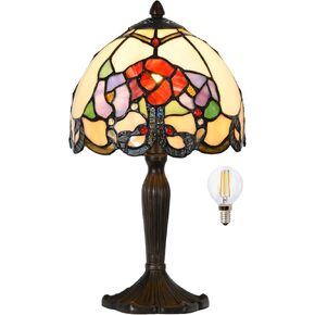 TL0008 Tiffany Lamp Sea Blue Stained Glass Dragonfly Style Desk Reading Light for Small Space Bedside Bedroom Home Office,8" D x 14.25" H, LED Bulb Included