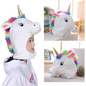 2023 Cute Unicorn Head Mask Plush Animal Horse Dress Up Hat for Halloween Christmas Party Costume