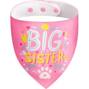 Big Sister Dog Bandana with Snap Button - Pink Silky Satin Pet Scarf, Baby Announcement Accessories for Dogs, Gender Reveal Photo Prop, Stylish Pet Gift (Large)