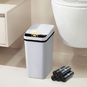 Bathroom Garbage Can with Lid, 2.6 Gallon Diaper Trash Can, Automatic Trash Cans Touchless, Slim Waterproof Smart Commercial Trash Can for Bedroom, Bathroom, Office, Living Room, Toilet, RV