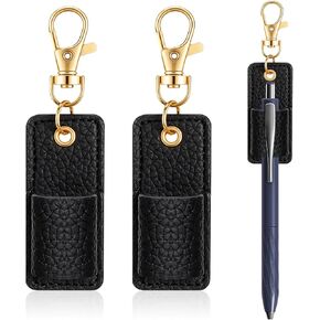 2 Pieces Lanyard Pen Holder, Pen Holder Clip Badge Pen Holder for Lanyard Anti-Lost, Pen Keychain Holder for Neck Lanyard Portable PU Leather Neck Pen Holder Keychain Pen Holder for Clipboard Badge
