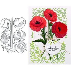 Poppies Flower Dies Metal Die Cuts, Poppies Flower Frame Metal Cutting Dies Cut Stencils for DIY Scrapbooking Cards Photo Album Decorative Embossing Paper Dies for Scrapbooking Card Making