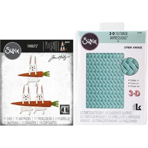 Tim Holtz Sizzix Carrot Bunny Thinlits and 3-D Woven Textured Embossing Folder-2 Items