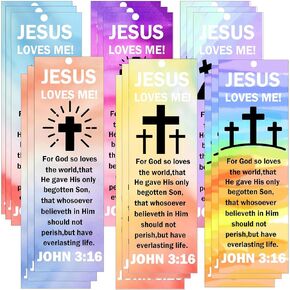Jesus Loves Me Bookmarks 2 x 6 Inch Christian Bookmark with Bible Verse 42Pcs Religious Bookmark Religious Jesus Bookmark Inspirational Reading Rewards Card John 3 16 Christian Bookmark Church Gifts