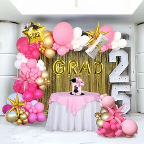 120PCS Graduation Balloon Garland Arch Kit with Graduation Cap Certificate Letter Star Mylar Foil Balloons for Class of 2025 Grad Prom Decorations Supplies (Blue Gold White)