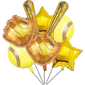 8PCS Softball Foil Balloons - Birthday Number Mylar Foil Balloons for Party Supplies and Decorations