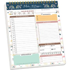 To Do List Notepad Undated, Daily To Do List Notebook (8.3"x 5.6") Spiral Daily Task Hourly Schedule Planning Pad with Checklist Suitable for Office, Home and School