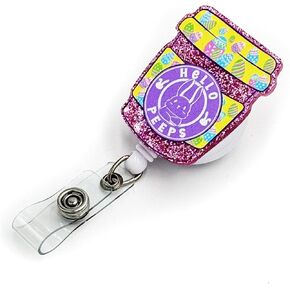 Easter Badge Reel Retractable with Alligator Clip Bunny Rabbit Tail Badge Holder Acrylic Name Tag Clip for Holiday Nurses Nursing Teachers Students