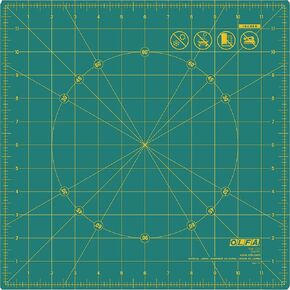 OLFA 12" x 12" Rotating Cutting Mat (RM-12S) - Self Healing 12x12 Inch Square Rotary Mat with Grid for Fabric, Sewing, Quilting, & Crafts, Rotates 360 Degrees, Use with Rotary Cutters (Green)