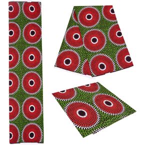 Durable African Dutch Fabric by The Yard Ankara Wax Fabric 6 Yards Comfortable 100% Cotton African Print Cloth (Red/White/Navy)