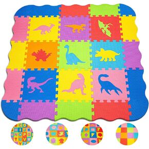 Toyvelt Baby Play Mats للأرضية 48 "× 48" سجاد الرغوة للأطفال ، تأتي الحصير الكبير للاعبين مع 9 أشكال ديناصور ، حصير أحذية الديناصورات للأرضية -12x12 25 بلاط