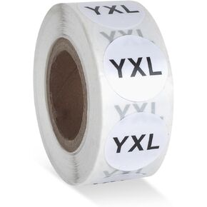 500 Pieces Youth Clothing Size Stickers Round Adhesive Labels Circular Diameter 0.9inch Clothing Size Stickers Labels Tshirt Size Stickers White Stickers with Black Text for Retail Apparel (YXL Size)