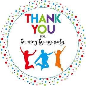 Jump Party Thank You Favor Stickers, 2" Bounce Birthday Circle Labels, Decorations,Envelope Seals, 40-Pack