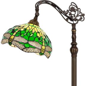 WERFACTORY Tiffany Floor Lamp Green Stained Glass Dragonfly Arched Lamp 12X18X64 Inches Gooseneck Adjustable Corner Standing Reading Light Decor Bedroom Living Room S459 Series