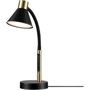 Globe Electric 62000034 15" LED Integrated Desk Lamp, Matte Black, Matte Brass Accent, Adjustable Silicone Gooseneck, Dimmable, 3 Color Changing Temperatures, 7.5 Watts, 90 CRI, 400 Lumens