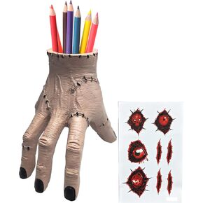 Funny Pen Holder for Desk Halloween Horror Hand Pencil Holder Office Decor Cool Gifts for Teachers Writer Men (A1)