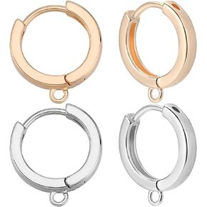 Beebeecraft 1 Box 16Pcs Huggie Hoop Earring Findings 18K Gold & Platinum Plated Brass 18 Gauge Leverback Earrings Findings 15mm Round Earring Hooks with Loops for Jewelry Making DIY (Gold, Silver)