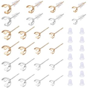 UNICRAFTALE 80pcs 2 Colors 4 Sizes Earrings Claw Prong Blank Peg Stainless Steel Earrings Set with Silicone Earrings Claw Earring Component with Silicone Ear Nuts for DIY Stud Earrings Making