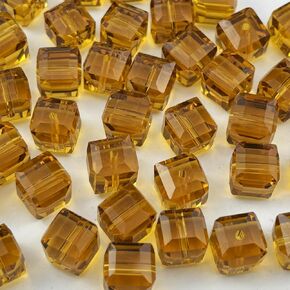 100pcs 8mm Cube Crystal Glass Beads for Jewelry Making Faceted Square Crystal Glass Bead Spacer Beads Loose Beads for Bracelet Earring Necklace DIY Craft(Gold Yellow)